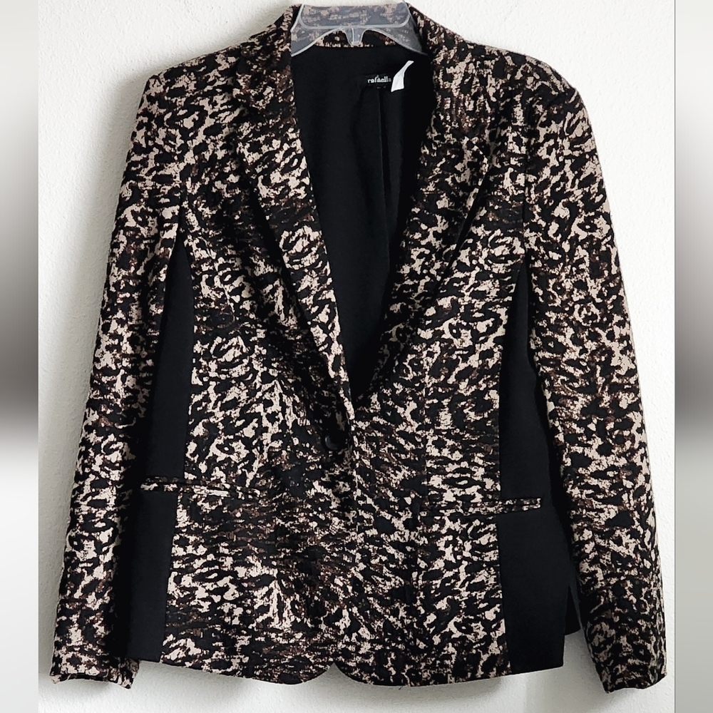 Rafaella Blazer Black Leopard Print Comfort Knit Stretch One-Button Close Sz 10